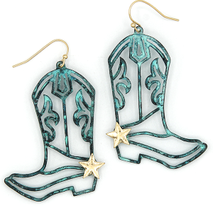 Western Laser Cut Boots Turquoise Earrings
