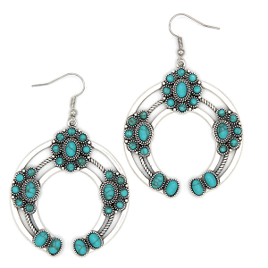Western Squash Blossom Navajo Stone Silver Turquoise Earrings