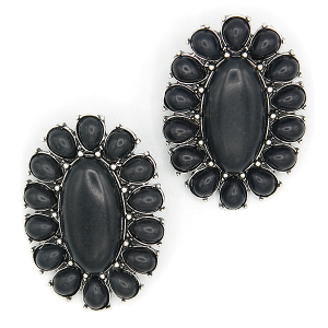 Western Stone Cluster Concho Silver Black Earrings