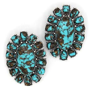Western Stone Cluster Concho Silver Turquoise Earrings