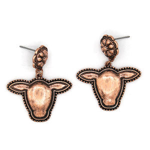 Western Brushed 2 Tone Western Cow Copper Earrings