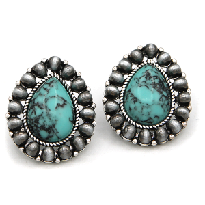 Western Navajo Bead Teardrop Silver Turquoise Earrings