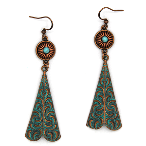Western Sunburst Teardrop Dangle Patina Earrings