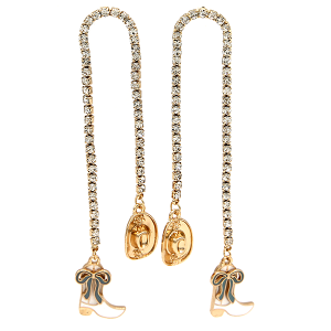 Arch Cup Chain Western Cowgirl Rhinestone Gold Blue Earrings