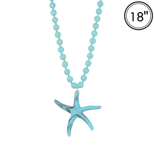 Marble Bead Sea Life Starfish Gold Turquoise Necklace 
