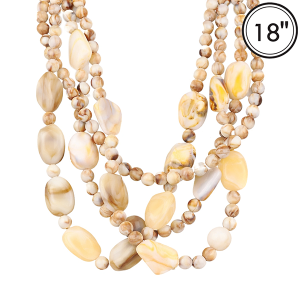 4 Layer Marble Bead Stone Beige Necklace