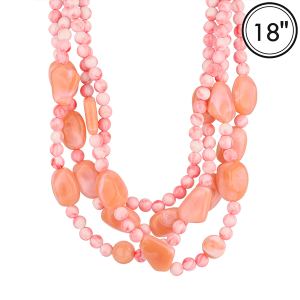 4 Layer Marble Bead Stone Pink Necklace