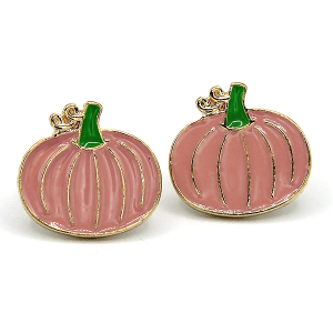 Fall Pumpkin Metal Enamel Pink Earrings