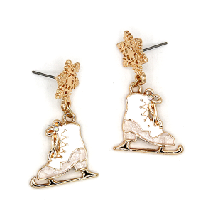Christmas Snowflake Ice Skates White Earrings