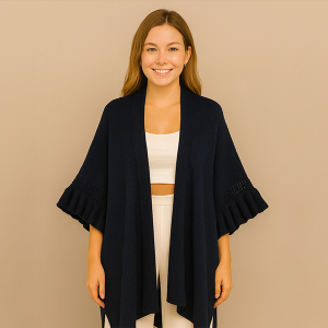 Solid Color Ruffle Kimono Black