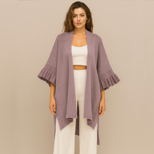 Solid Color Ruffle Kimono Pink