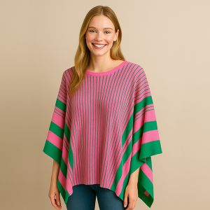 Striped Two Tone Pink Poncho 