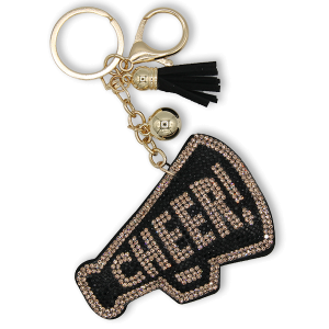 Rhinestone Cheer Megaphone Keychain Bag Charm Brown Black
