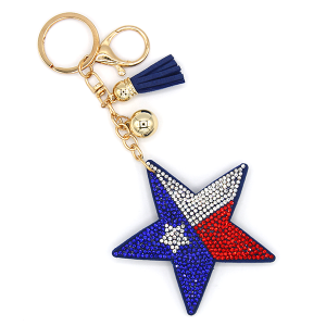 Texas Flag Star Puffy Rhinestone Keychain