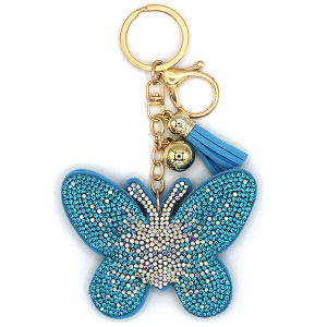 Blue Butterfly Puffy Rhinestone Keychain
