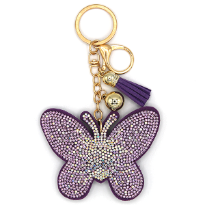 Purple Butterfly Puffy Rhinestone Keychain