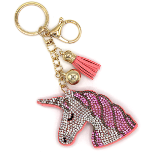 Rhinestone Unicorn Keychain Bag Charm Pink
