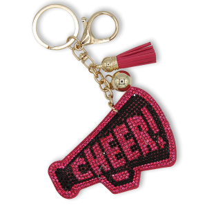 Rhinestone Cheer Megaphone Keychain Bag Charm Fuchsia Black