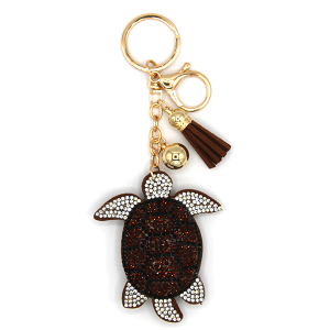 Brown Sea Turtle Puffy Rhinestone Keychain