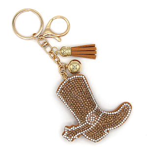 Rhinestone Tan Western Boot Keychain Bag Charm