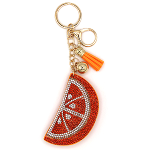 Orange Fruit Puffy Rhinestone Keychain