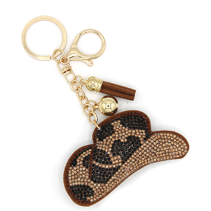 Rhinestone Brown Western Cowboy Hat Keychain Bag Charm