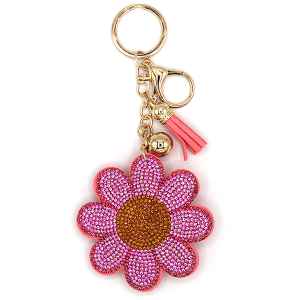 Pink Flower Puffy Rhinestone Keychain