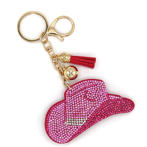 Rhinestone Pink Western Cowboy Hat Keychain Bag Charm