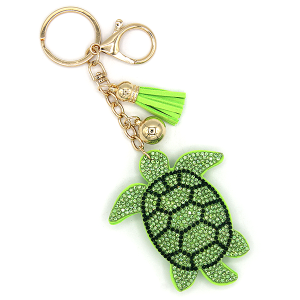 Rhinestone Sea Turtle Keychain Bag Charm Green