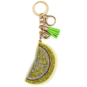 Yellow Lemon Puffy Rhinestone Keychain