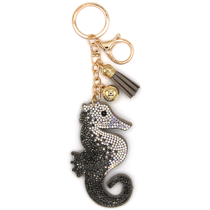 Gray Seahorse Puffy Rhinestone Keychain