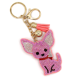 Rhinestone Chihuahua Dog Keychain Bag Charm Fuchsia