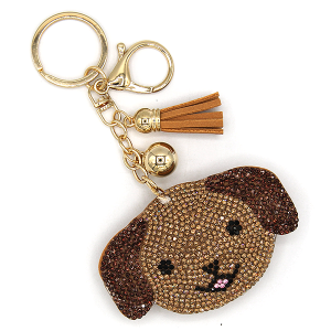 Rhinestone Dog Keychain Bag Charm Brown