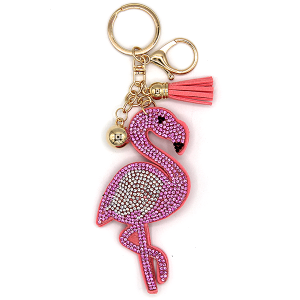 Pink Flamingo Puffy Rhinestone Keychain