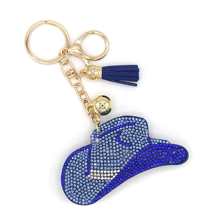 Rhinestone Blue Western Cowboy Hat Keychain Bag Charm