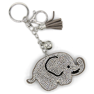 Rhinestone Elephant Keychain Bag Charm Gray