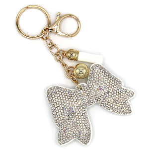 Rhinestone Ribbon Bow Keychain Bag Charm AB White