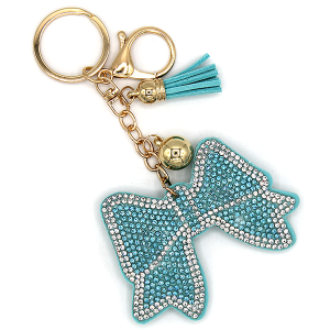 Rhinestone Ribbon Bow Keychain Bag Charm Light Blue