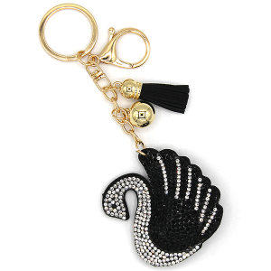 Rhinestone Swan Keychain Bag Charm Black