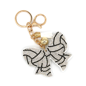 Gameday Volleyball Bow Puffy Rhinestone Bag Charm Keychain