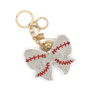 Gameday Baseball Bow Puffy Rhinestone Bag Charm Keychain