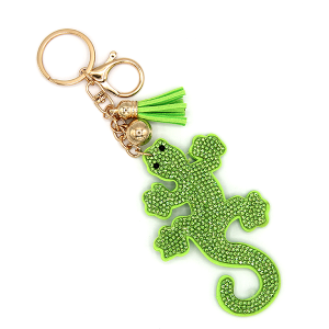 Green Gecko Puffy Rhinestone Bag Charm Keychain