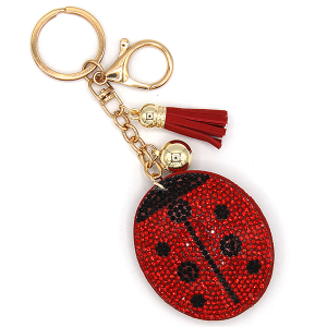 Rhinestone Ladybug Keychain Bag Charm Red
