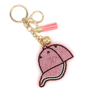 Rhinestone Pink Baseball Cap Keychain Bag Charm