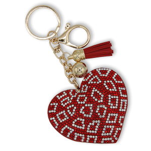 Rhinestone Geometric Heart Keychain Bag Charm Red
