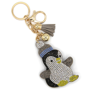 Rhinestone Penguin Keychain Bag Charm Gray