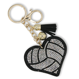 Rhinestone Volleyball Heart Keychain Bag Charm Black