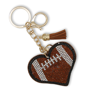Rhinestone Football Heart Keychain Bag Charm Brown