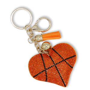 Rhinestone Basketball Heart Keychain Bag Charm Orange