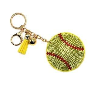 Rhinestone Soft Ball neon yellow Keychain